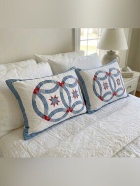 Vintage Handcrafted Patchwork Quilt Pillows Shams set (2) size 22x 36